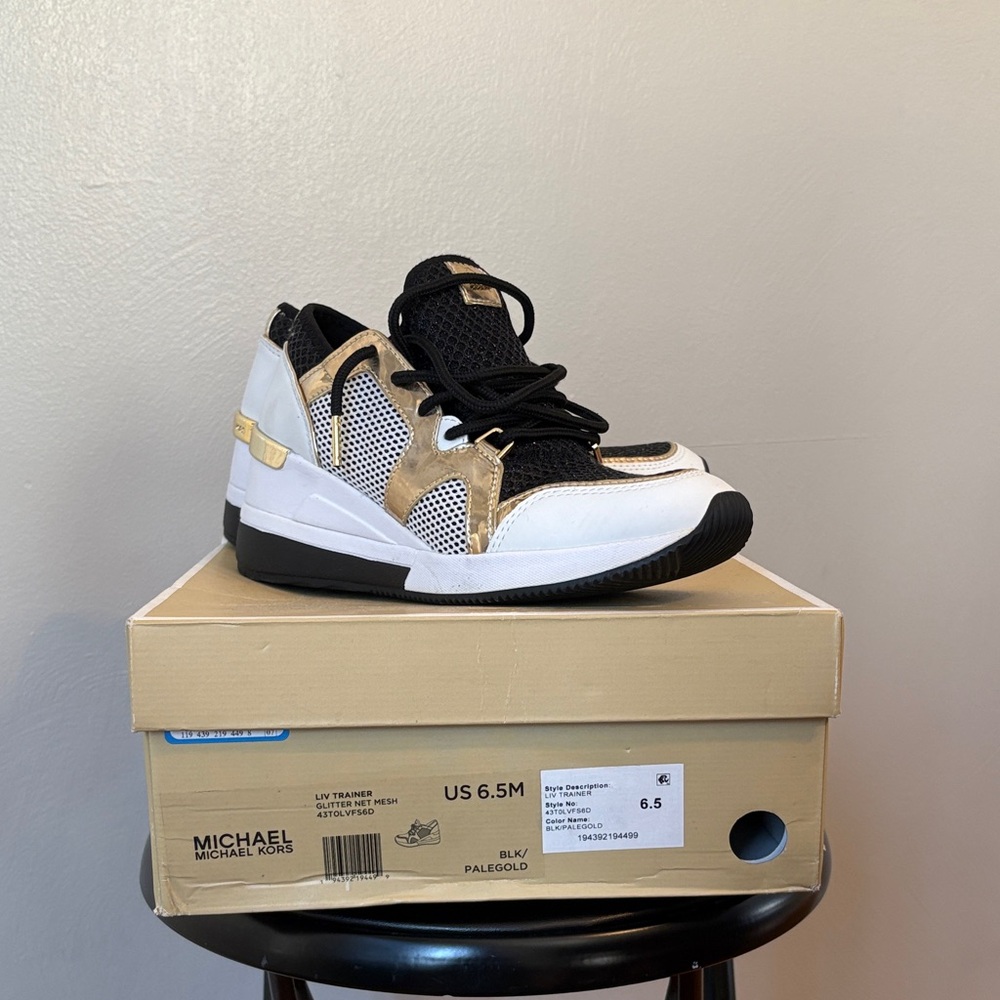 Michael Kors Black, White, and Gold Women's Sneakers - Picture 2 of 5